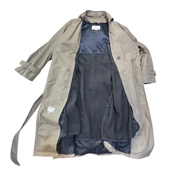Vintage London Fog Collared Trench Coat Mens With Liner Size 42 Reg Green Brown - Picture 10 of 11